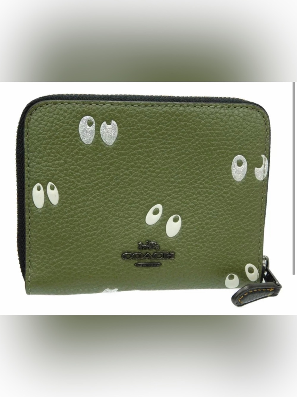 Coach Olive Green Pebble Leather Zip Pouch with Playful Eye Motif